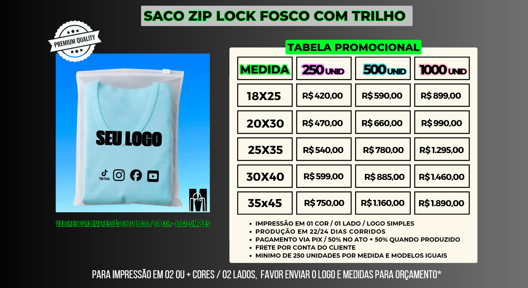 Saco Zip LOCK Trilho para  camisetas, blusinhas, shorts, lingerie e muitos outros produtos | Malhaplast Bom Retiro