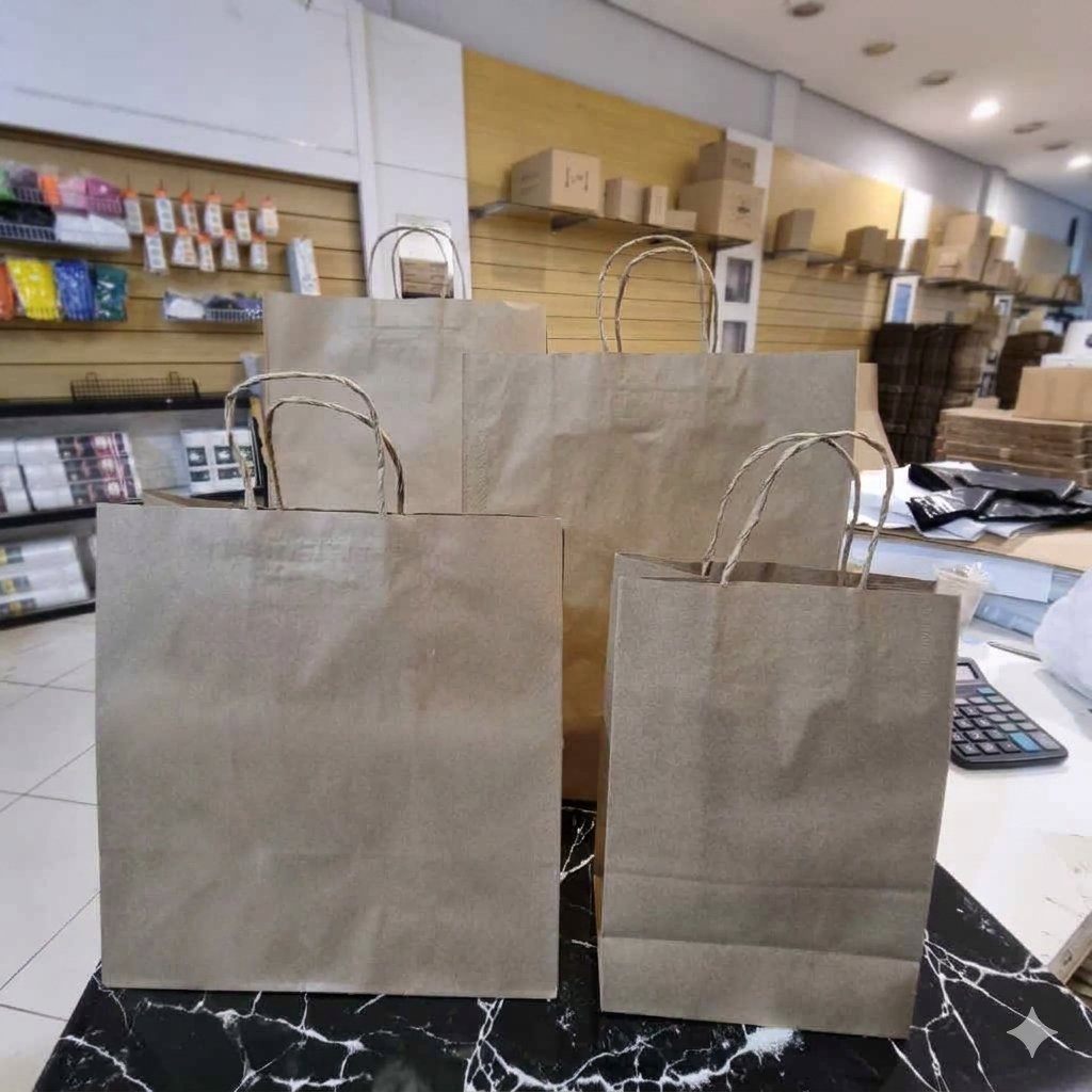 Sacola de papel kraft parda personalizada para lojas, roupas, brindes e presentes no Bom Retiro