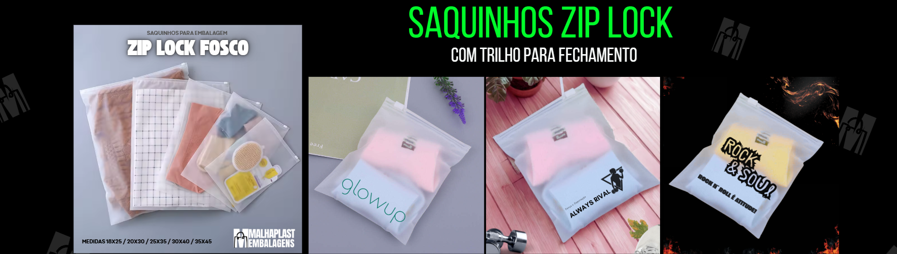 Saquinhos com zip com fechamento trilho para embalagens